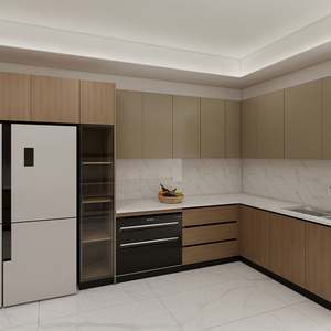 Ensemble d'armoires de cuisine scandinave moderne minimaliste SANTOPOVA, portes sans poignée pour appartement, MDF - Product Image 6