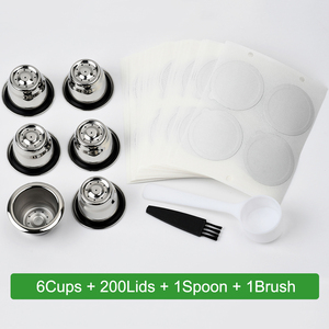 6 ชิ้นแคปซูลสแตนเลสแบบใช้ซ้ำได้รีฟิล<span class=keywords><strong>กาแฟ</strong></span>เอสเปรสโซพร้อมฝาปิดสติกเกอร์ฟอยล์อลูมิเนียม 200 ชิ้น - Product Image 2
