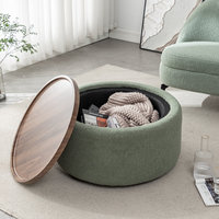Pouf rond en velours vert doux Kainice avec rangement pour hôtel et salon, meubles de salon modernes