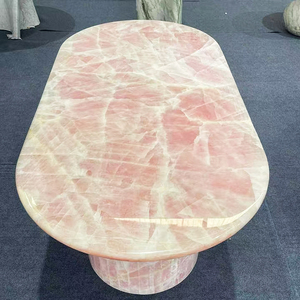 Modern Luxury Factory Wholesale Elegant Pink Marble Crystal Onyx Oval <strong>Tall</strong> <strong>Dining</strong> <strong>Table</strong> Set for 8 Home Hotel Villa Kitchen Bar - Product Image 3