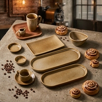 Ensemble de vaisselle en céramique et porcelaine marron châtain chaud ST Wholesale, plats de service pour hôtels et traiteurs, compatible micro-ondes, écologique