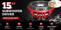 Subwoofer de siège 15 pouces 4500WRMS, 8 couches, bobine plate en aluminium de 4 pouces, 12 pouces, 18 pouces, 96dB, néodyme, pour compétition automobile, panier rouge