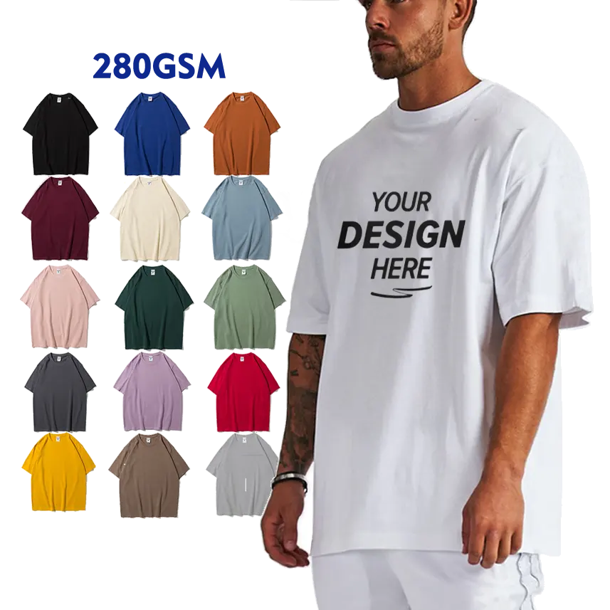 Aangepaste Hoge Kwaliteit 100% Katoen Mannen Effen Kleur Bulk Blanco T-shirts Pro Club Losse Drop Schouder Oversized T-shirt AG2800