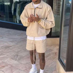 कस्टम ब्रांड लोगो पुरुषों जैकेट शॉर्ट्स स्वेट सूट ग्रीष्मकालीन सेट विंडब्रेकर कपड़ों के आउटफिट के दो टुकड़े - Product Image 2