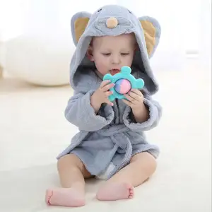 panda havlu banyo Suppliers-Moco 2020 sıcak satış sevimli karikatür gri fare yenidoğan bebek kapşonlu banyo ve Spa elbise 0-24 ay bebek