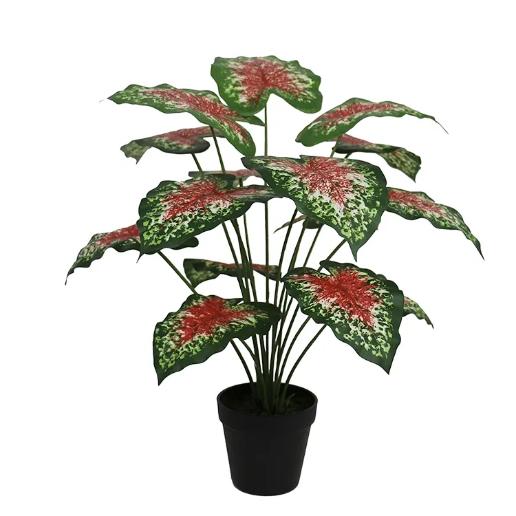 50cm faux red color leaves caladium potted plant for terrace decoration