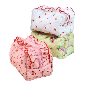 Bolsa de Almacenamiento de Maquillaje Portátil con Cierre de Algodón Vintage, Bolsa de Cosméticos de Gran Capacidad con Estampado Floral Elegante para Mujer - Product Image 2