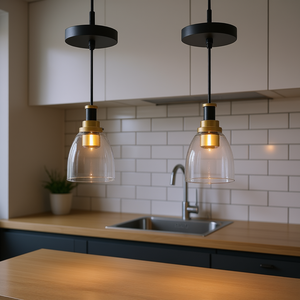 Lámpara Colgante de Techo con Pantalla de Vidrio Ajustable en Altura, Forma de Campana, E27 LED, Hierro Negro, Iluminación Interior Moderna - Product Image 2