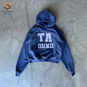 เสื้อฮู้ดดี้โอเวอร์ไซส์ผ้าคอตตอนแบบครอป ตกแต่งด้วยแพทช์ปักลายเทอร์รี่หนานุ่ม สไตล์สตรีทแวร์สำหรับผู้ชาย - Product Image 1