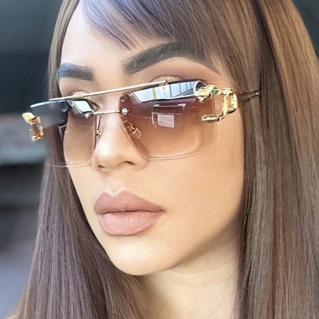 2024 New Punk Rimless Square Sunglasses Women Unique Luxury Gold Lion Decoration Sun Glasses Men Colorful Gradient Lens Shades