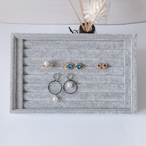 Small Size Plush Jewelry <strong>Ring</strong> Tray 7 Slots Grey Frosted Velvet <strong>Ring</strong> Tray Black PU Leather Jewelry Selection <strong>Plate</strong> - Product Image 5