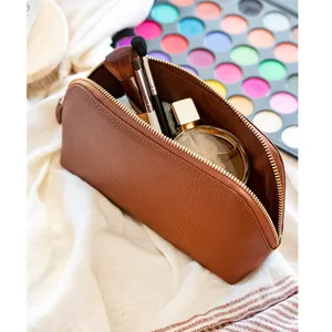 Durable Custom Cosmetic Pouch with Zippered Pocket Top Grain Leather Hand Crafted Makeup Bag High Quality Makeup Organizer