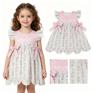 En stock: Vestido de verano festoneado para bebés y niñas, de la colección Flowers Mama's Bestie. Ropa para niños pequeños al por mayor, moda de boutique, prendas bonitas. - Product Image 1
