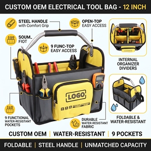 กระเป๋าเครื่องมือช่างไฟฟ้าแบบกันน้ำ OEM แบบกำหนดเอง 9 ช่อง ขนาด 12 นิ้ว แบบเปิดด้านบน พับได้ พร้อมหูหิ้วเหล็ก - Product Image 2