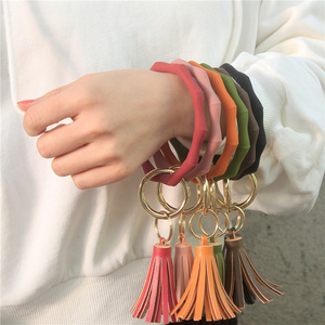 Pulsera de silicona giratoria de onda de bambú, llavero con borla de cuero PU, llavero antipérdida para <span class=keywords><strong>coche</strong></span>, anillo de <span class=keywords><strong>muñeca</strong></span> - Product Image 4
