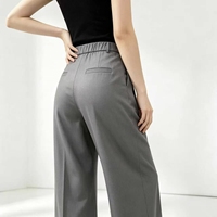 Pantalon gris taille haute à double pli, coupe large, fluide, longueur complète, droit, pour femme, style décontracté ou professionnel