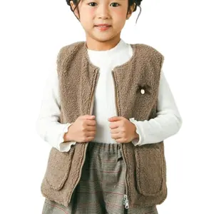 Autumn&Winter Sleeveless Furry Vest Coat Solid Color Girls Tank Top Wholesale Kids Baby Teddy Vests Pockets Waistcoats