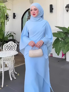 Vestido Baju Kurung Moderno Azul Bebé al por Mayor para Mujer, Caftán Modesto con Manga Murciélago, Vestido Largo Musulmán - Product Image 5