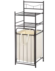 High Quality Steel 2-Shelf Standing Type Bathroom Storage <strong>Tower</strong> with <strong>Hamper</strong> and Laundry Basket for Clothing Organization - Product Image 3