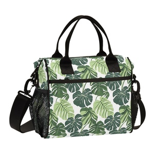 Sac à déjeuner isotherme personnalisé de haute qualité, vert Monstera, à bandoulière unique, de taille moyenne, avec poches en filet - Product Image 1