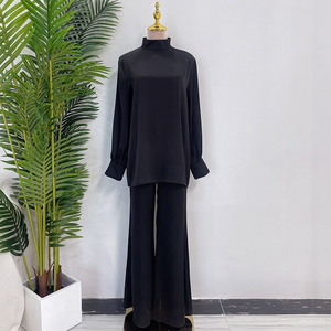 2024 haute qualité combinaisons moyen-orient femmes couleur unie femmes Chic combinaison <span class=keywords><strong>Satin</strong></span> dos fermeture éclair avec ceinture femme combinaison - Product Image 2