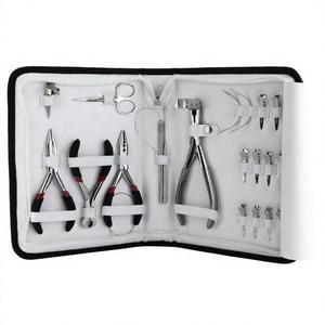 Professional Hair Extensions Pliers Set Tape weft Pliers cutting scissors <b>cutter</b> Curved needle clips Hair Extension Tools Kit - Product Image 1