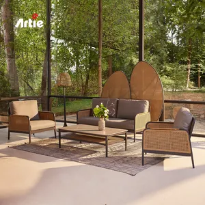 Artie'nin lüks otel dış mekan mobilyası bahçe kanepe veranda seti el yapımı Rattan mobilya salonu seti bahçe mobilyaları