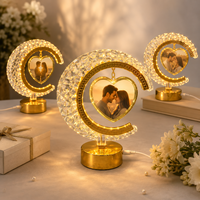 Lampe Cadre Photo LED Personnalisé en Cristal en Forme de Lune, Support Photo Suspendu pour Mariage, Alimentation USB, Cadeau d'Anniversaire pour Table
