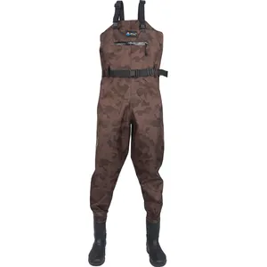 Fabrika toptan Camo 210D naylon PVC özel Fullbody takım nefes su geçirmez göğüs avcılık Fly balıkçı pantolonu