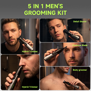 Kit Profesional 5 en 1 para Recortar la <span class=keywords><strong>Barba</strong></span>, Recortadora Híbrida, Afeitadora Eléctrica, Set de Cuidado Personal de 14 Piezas, Recargable Tipo-C - Product Image 6