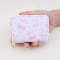 Dompet Ritsleting Motif Pita Manis Bergaya, Tempat Kartu Kredit Ganda, Dompet Koin, Dompet Ringan Tahan Lama, Dompet Mini Portabel PU