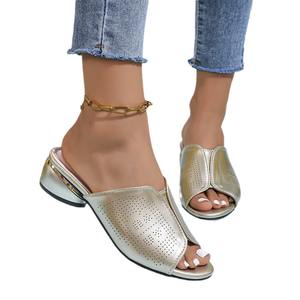 Tongs pour femmes, été 2026, nouveau style, sexy, tendance, talon compensé épais, bout carré, style bouche de poisson - Product Image 5