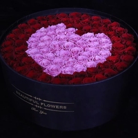 Boîte de 99 roses, grande taille, forme ronde, cadeau de la Saint-Valentin, fleurs préservées, vraies roses éternelles, longue durée