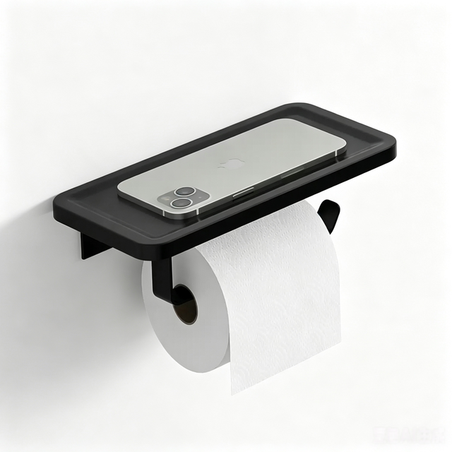 Modern Matte Black Aluminum Multifunction Toilet Paper Roller Holder Dispenser Wall Mount for Bathroom Storage
