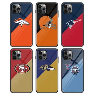 Nfl capa de telefone de vidro impressão uv, logotipo personalizado, nfl, designer de futebol, capa de vidro para iphone 12 pro max xr xs 8 7 plus