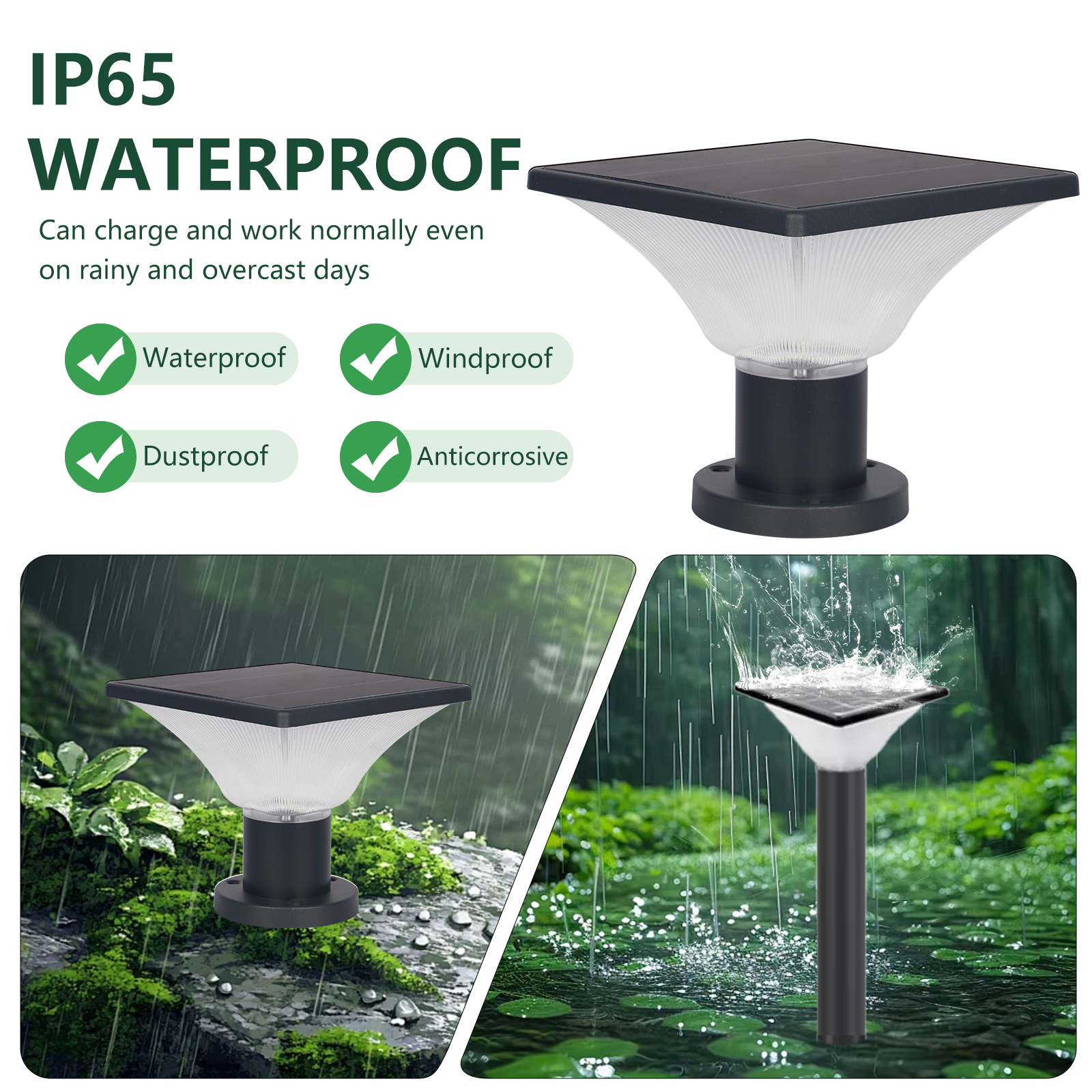 Warm White LED Solar Garden Light with IP65 Rating Die-Cast Aluminum Construction High-Lumen Output