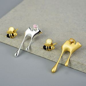 Lotus Fun Modeschmuck 18 Karat vergoldet 925 Sterling Silber Honig Hummel hand gefertigt Original Design Feiner Schmuck für Frauen - Product Image 5