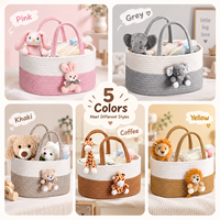 Panier de rangement ovale en corde de coton pour animaux en peluche personnalisés avec poignées, organiseur pour la crèche, les voyages, les couches de bébé