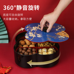 Plum Blossom Candy Box Round Red Blue With Four Compartments For Dried Fruits Nuts Snacks Chinese New Year Gift - Product Image 2