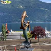 Fontaines de jardin d'extérieur en bronze coulé sur mesure, sirène d'eau