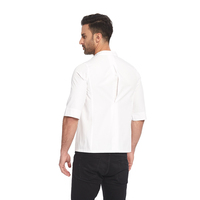 Veste de chef pour homme à col montant, manches 3/4, mélange de coton et de polyester, fente arrière, attache à nouer, uniforme de cuisine, blanc, veste de cuisinier pour la restauration