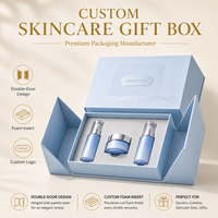 Coffret cadeau Gotop Eco Friendly Powder Blue pour soins de la peau avec panneaux latéraux pliables et insert en mousse personnalisé pour flacon pompe