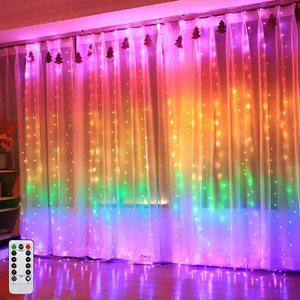 Cortina de Luzes de Natal 3x3m com 300 LEDs, Efeito Arco-Íris, para Janela Interna, com Controle Remoto - Product Image 1