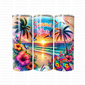 <span class=keywords><strong>Chanclas</strong></span> de playa Summer Vibes 20oz Skinny Tumbler Diseño de sublimación personalizado Taza aislada de acero inoxidable con tapa y pajita - Product Image 1