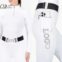 Chemises de concours équestres à succès OEM ODM avec pierres de cristal, vêtements d'équitation, chemise de base à fermeture éclair quart de tour