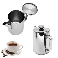 Bouilloire à eau HL en acier inoxydable 304, pichet avec couvercle à charnière, finition argent titane, 350/600/900 ml, compatible lave-vaisselle, pour thé, café, boissons