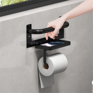 Toilet <b>Paper</b> Roll Holder with Armrests Wall-Mounted <b>Tissue</b> Holder in Bathroom Mobile Phone Rack Zinc Alloy Modern Design - Product Image 2