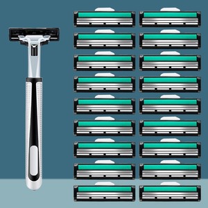 Manual <b>Razor</b> With 2 Blade Stainless Steel Head For <b>Men</b> Face Shaving <b>Razor</b> Handle And Replacement Blades Set - Product Image 1