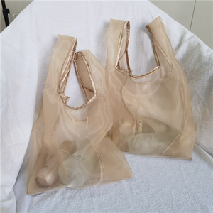 Fuchen OP Custom Logo <b>Transparent</b> Polyester Organza Tote <b>Bag</b> with Shoulder Strap Large Mesh Design for Gift Use - Product Image 3