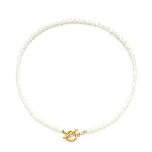 Großhandel zierliche Frauen Mädchen Edelstahl vergoldet Knebel verschluss Kunst perle Perle Choker Halskette Schmuck Geschenk